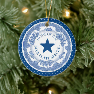 Blue plate special nostalgia culinary Christmas Ceramic Tree Decoration