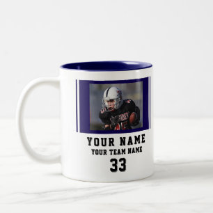 Blue Player Name Number Team Photo Two-Tone Coffee Mug