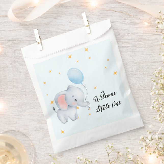 Blue Playful Elephants Baby Shower Favour Bags (Clipped)