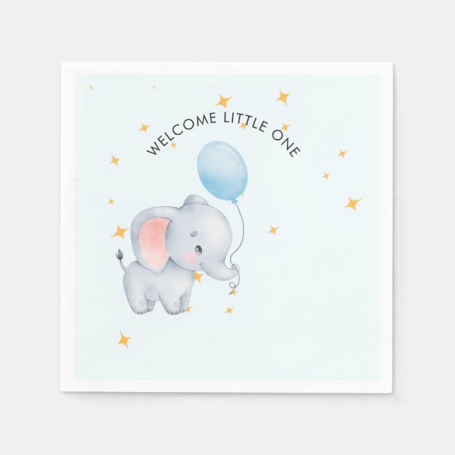 Blue Playful Elephants Baby Shower Napkin (Front)