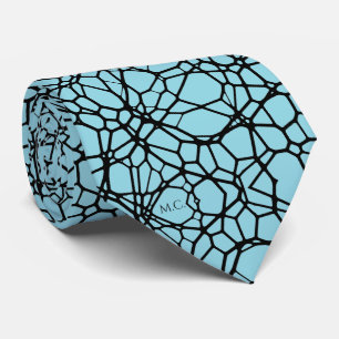 Blue Playful Quirky Geometric Linnear Monogram Tie