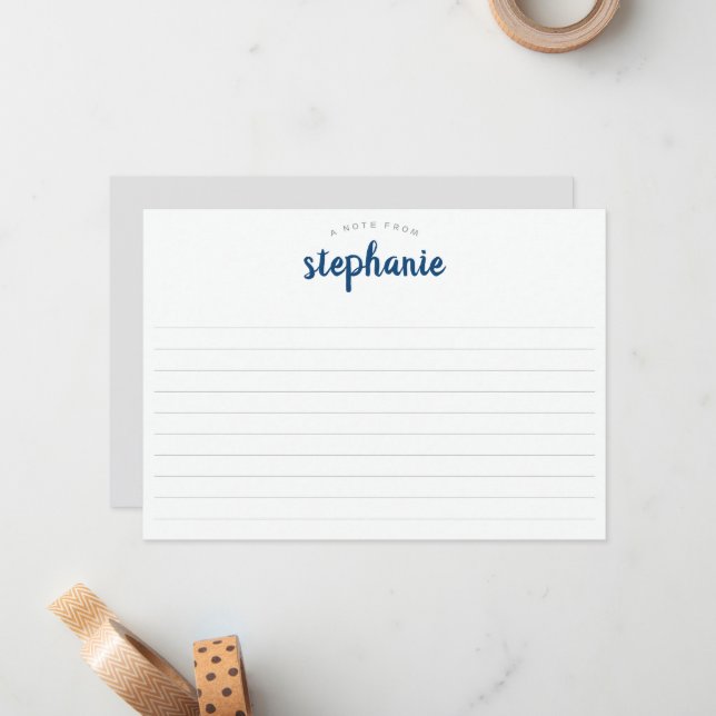 Blue Playful Script, Lined Large Flat Card (Front/Back In Situ)