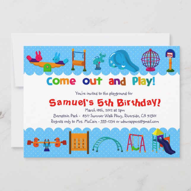 BLUE - PLAYGROUND  - Birthday Party Invitations (Front)