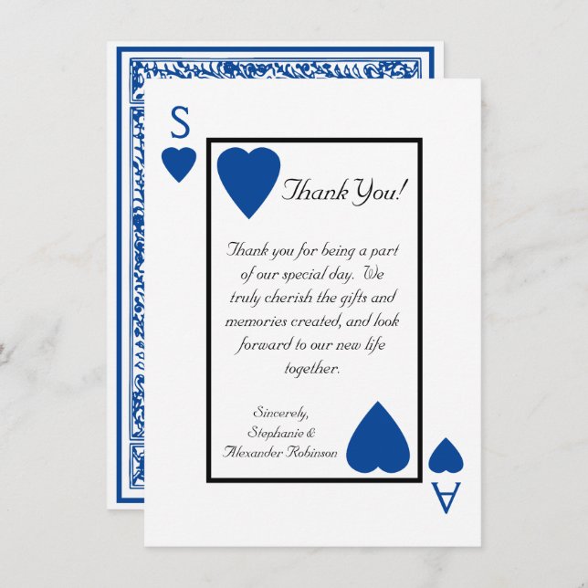 Blue Playing Card Vegas Wedding Thank You Notes (Front/Back)