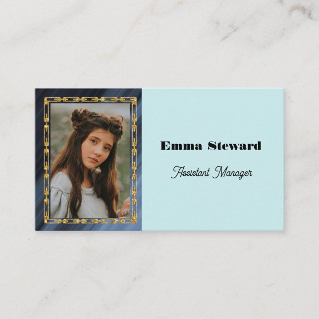 Blue Pleat & Gold Chain with Personalised Photo Business Card (Front)
