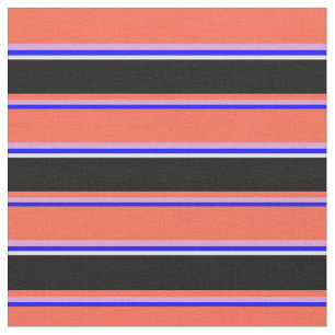 Blue, Plum, Red, Black, and White Coloured Stripes Fabric