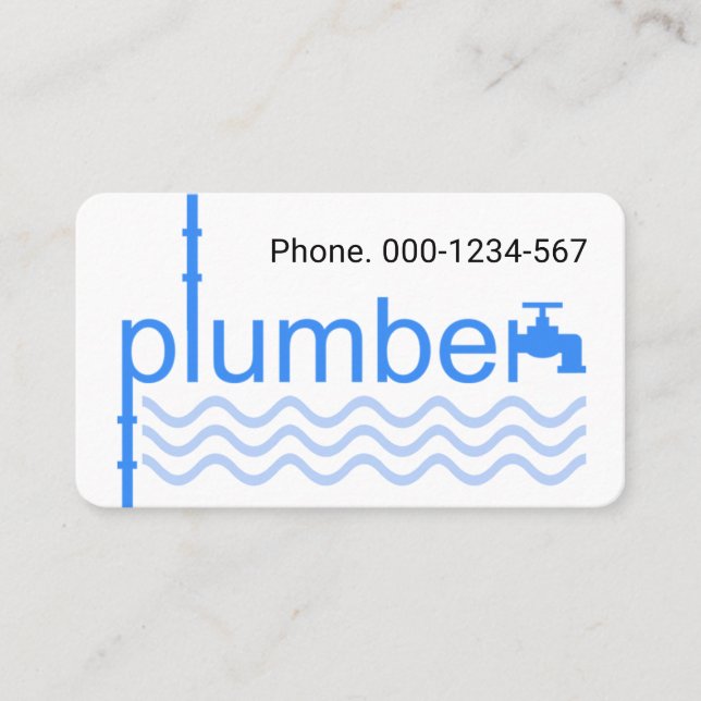 Blue Plumber Faucet Pipe On Blue Wave Business Card (Front)