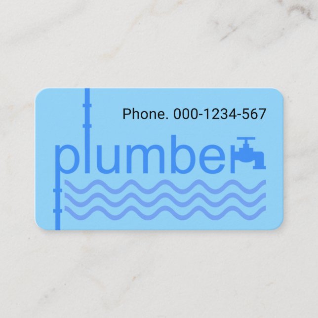 Blue Plumber Faucet Pipe On Blue Wave Business Card (Front)