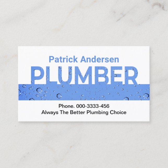 Blue Plumber Waterdrop Signage Business Card (Front)