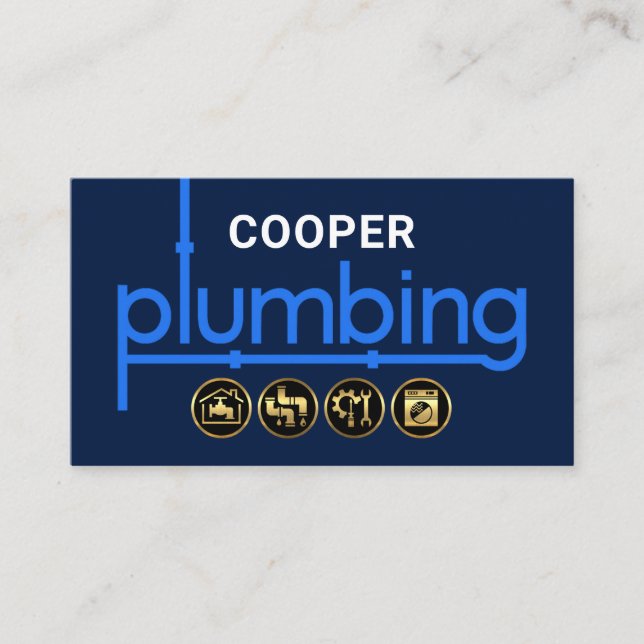 Blue Plumbing Pipeline Plumber Business Card (Front)