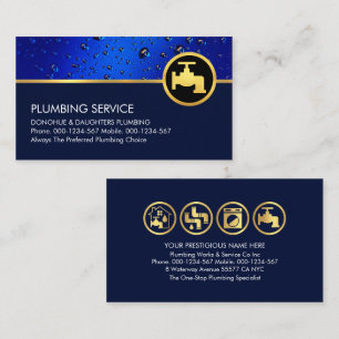 Blue Plumbing Water Drops Business Card