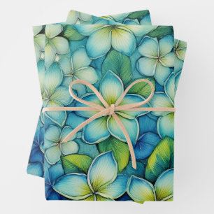 Blue Plumeria  Wrapping Paper Sheet