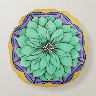 BLUE POINSETTIA Design Round Cushion