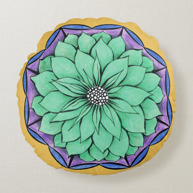 BLUE POINSETTIA Design Round Cushion (Front)