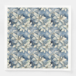 Blue Poinsettia Elegance Silver and Blue Winter Napkin