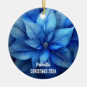 Blue Poinsettia Personalised Ornament