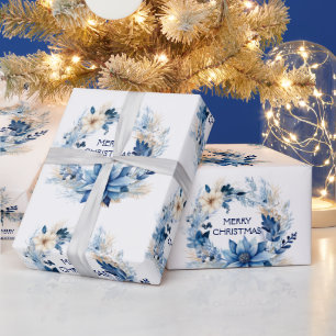 Blue Poinsettia Wrapping Paper
