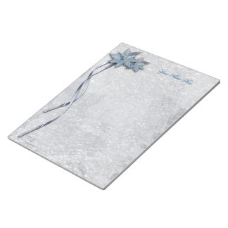 Blue Poinsettias on Silver Notepad
