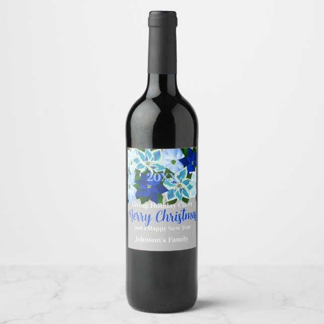 Blue Poinsettias Wine Label (Front)