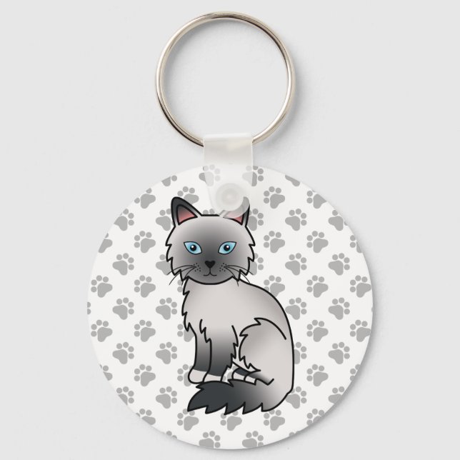 Blue Point Birman / Ragdoll Cute Cat Illustration Key Ring (Front)