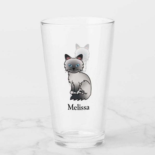 Blue Point Birman / Ragdoll Cute Cat & Name Glass (Front)