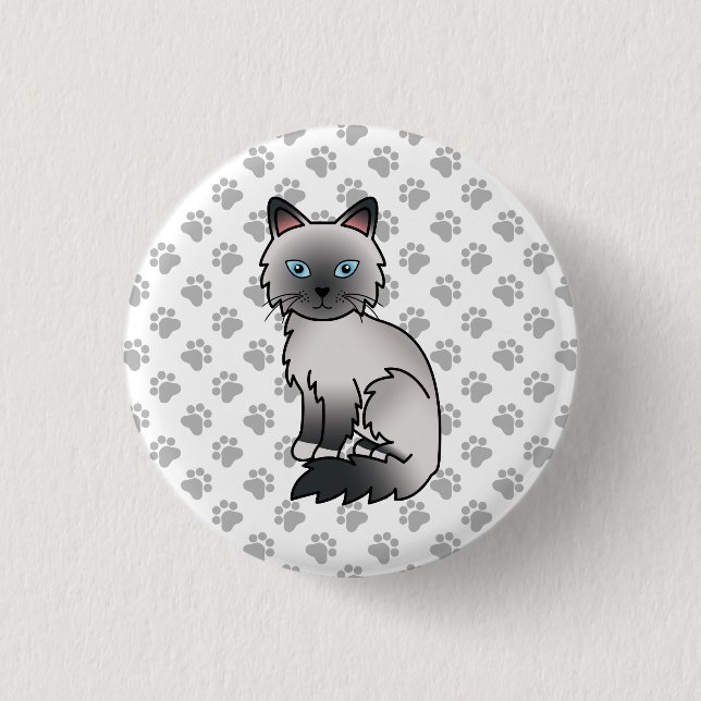 Blue Point Birman / Ragdoll Cute Cat & Paws 3 Cm Round Badge (Front)