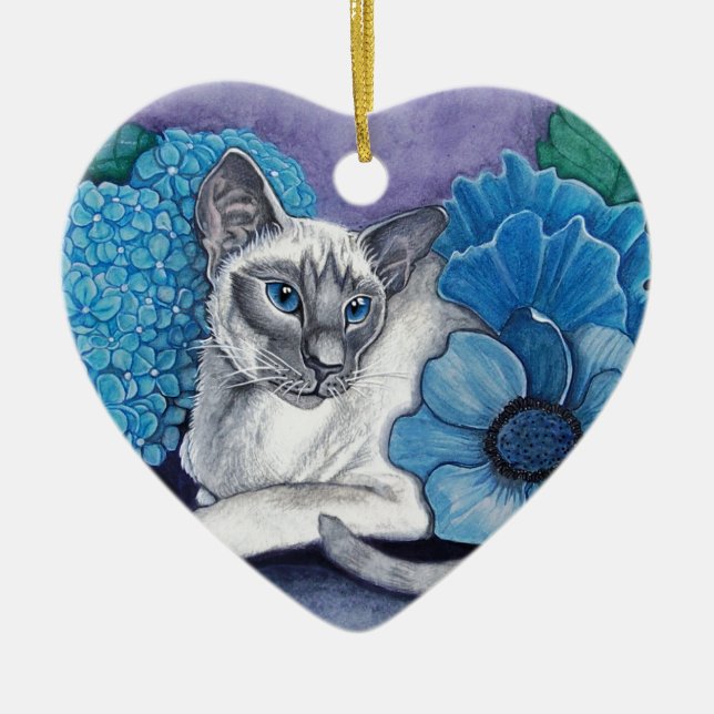 Blue Point Siamese Cat Ceramic Tree Decoration (Front)