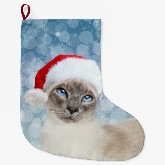 Blue point Siamese cat Christmas Large Christmas Stocking (Front)