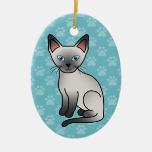 Blue Point Siamese Cat Cute Cartoon Illustration Ceramic Tree Decoration