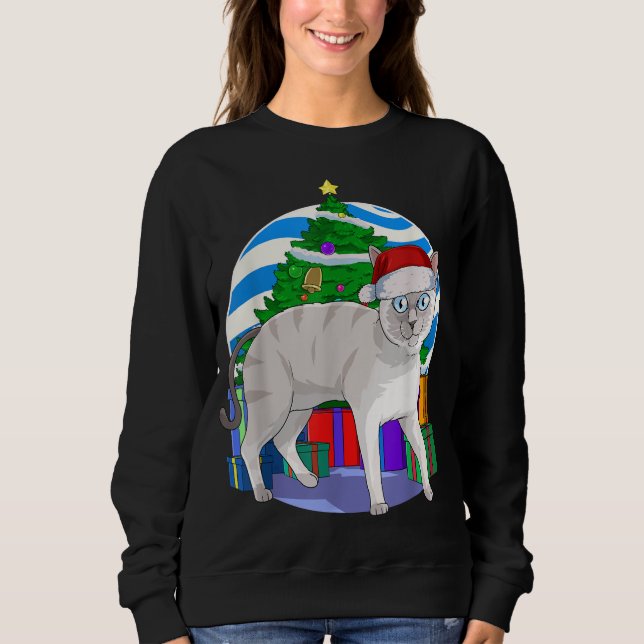 Blue Point Siamese Cat Cute Santa Christmas Tree D Sweatshirt (Front)