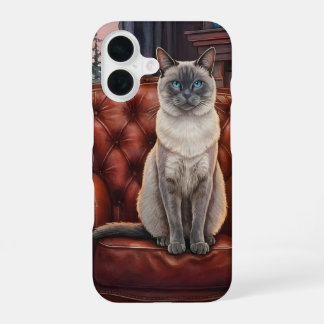 Blue Point Siamese cat in Leather chair iPhone 16 Case
