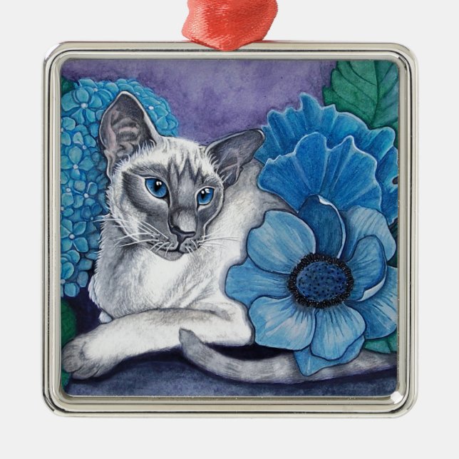 Blue Point Siamese Cat Metal Tree Decoration (Front)