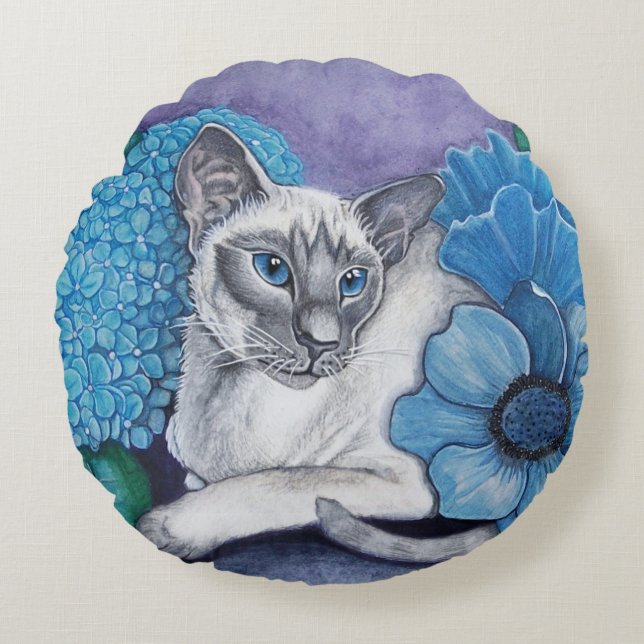 Blue Point Siamese Cat Round Cushion (Front)