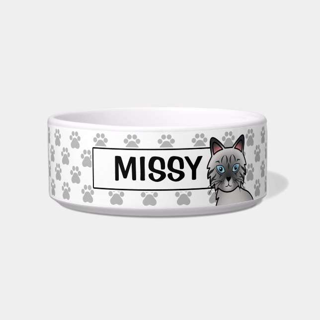 Blue Point Tabby Birman / Ragdoll Cat Cartoon Art Bowl (Front)