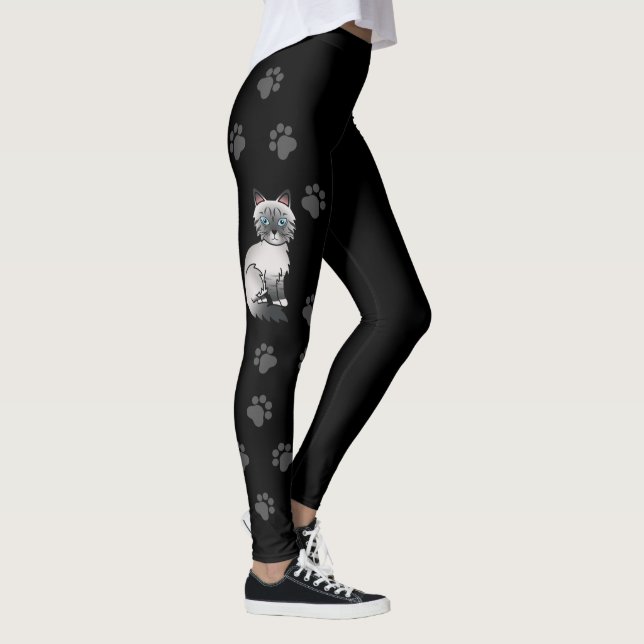 Blue Point Tabby Birman/Ragdoll Cat & Paws Black Leggings (Right)
