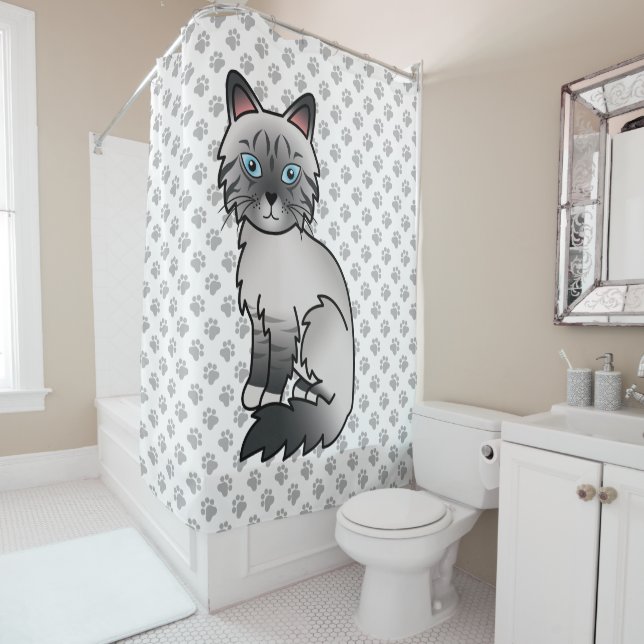 Blue Point Tabby Birman / Ragdoll Cat & Paws Shower Curtain (In Situ)