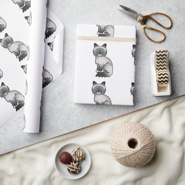 Blue Point Tabby Birman / Ragdoll Cute Cat Pattern Wrapping Paper (Crafts)