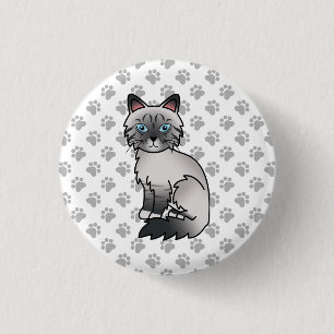 Blue Point Tabby Birman / Ragdoll Cute Cat & Paws 3 Cm Round Badge