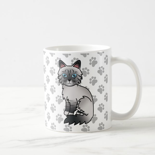 Blue Point Tabby Birman / Ragdoll Cute Cat & Paws Coffee Mug (Right)