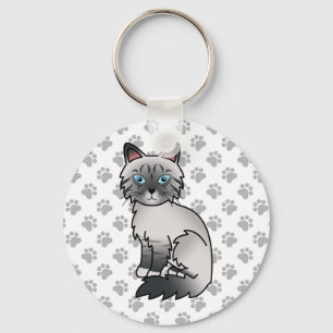 Blue Point Tabby Birman / Ragdoll Cute Cat & Paws Key Ring