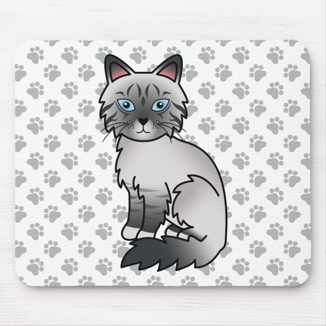 Blue Point Tabby Birman / Ragdoll Cute Cat & Paws Mouse Mat (Front)