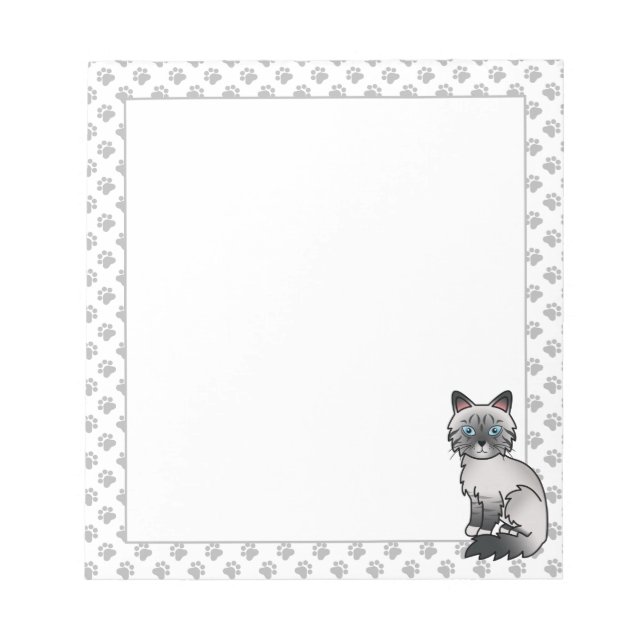 Blue Point Tabby Birman / Ragdoll Cute Cat & Paws Notepad (Front)