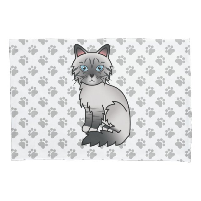Blue Point Tabby Birman / Ragdoll Cute Cat & Paws Pillowcase (Front)