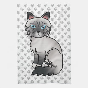 Blue Point Tabby Birman / Ragdoll Cute Cat & Paws Tea Towel