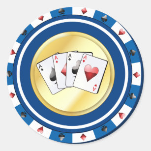 Blue Poker Chip with Quad Aces Sticker