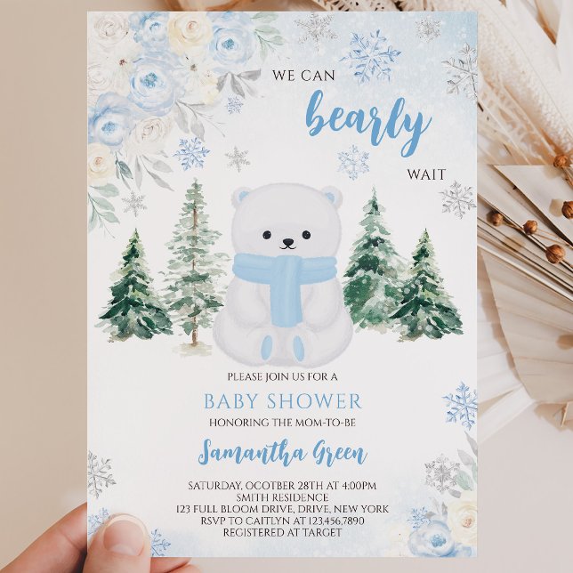Blue Polar Bear Baby Shower Invitation (Creator Uploaded)