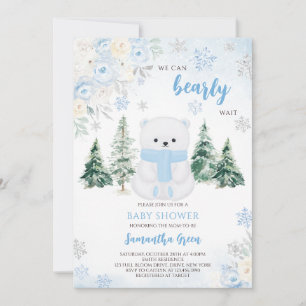 Blue Polar Bear Baby Shower Invitation