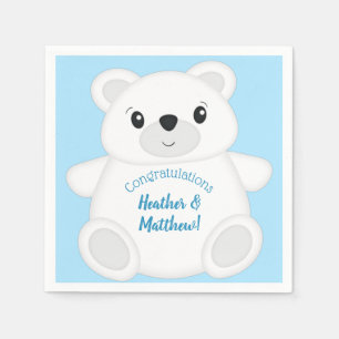 Blue Polar Bear Baby Shower Napkin