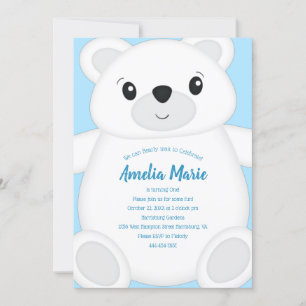 Blue Polar Bear Birthday Party Invitation