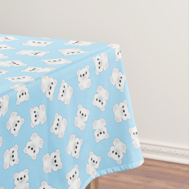 Blue Polar Bear Birthday Party Tablecloth (In Situ)